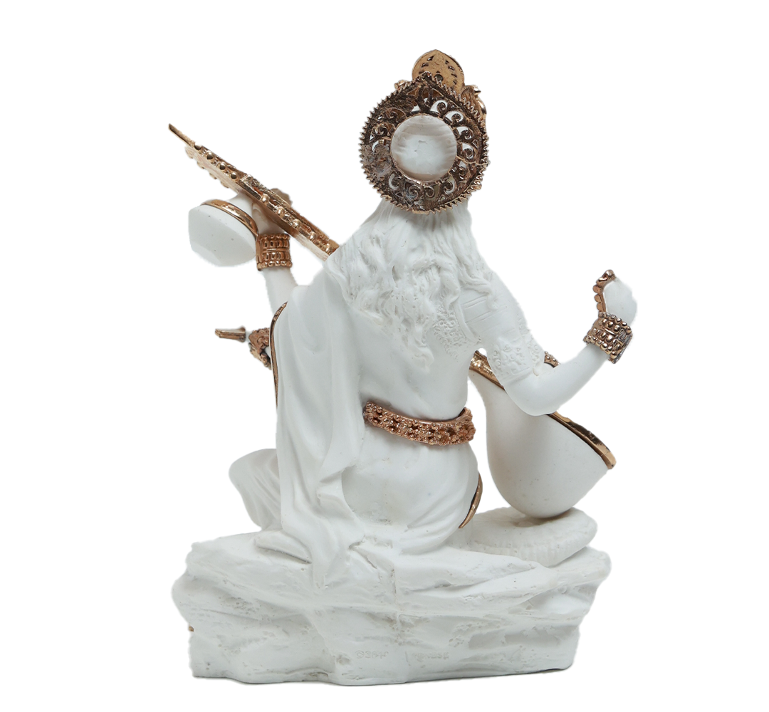 Saraswati Idol - White in Resin and Gold Plated