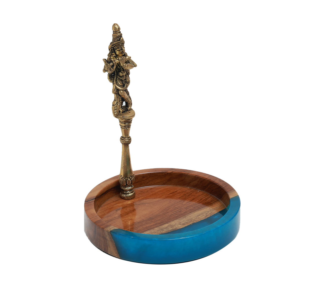 Krishna Neel Platter - Brass , Wood and Rsien