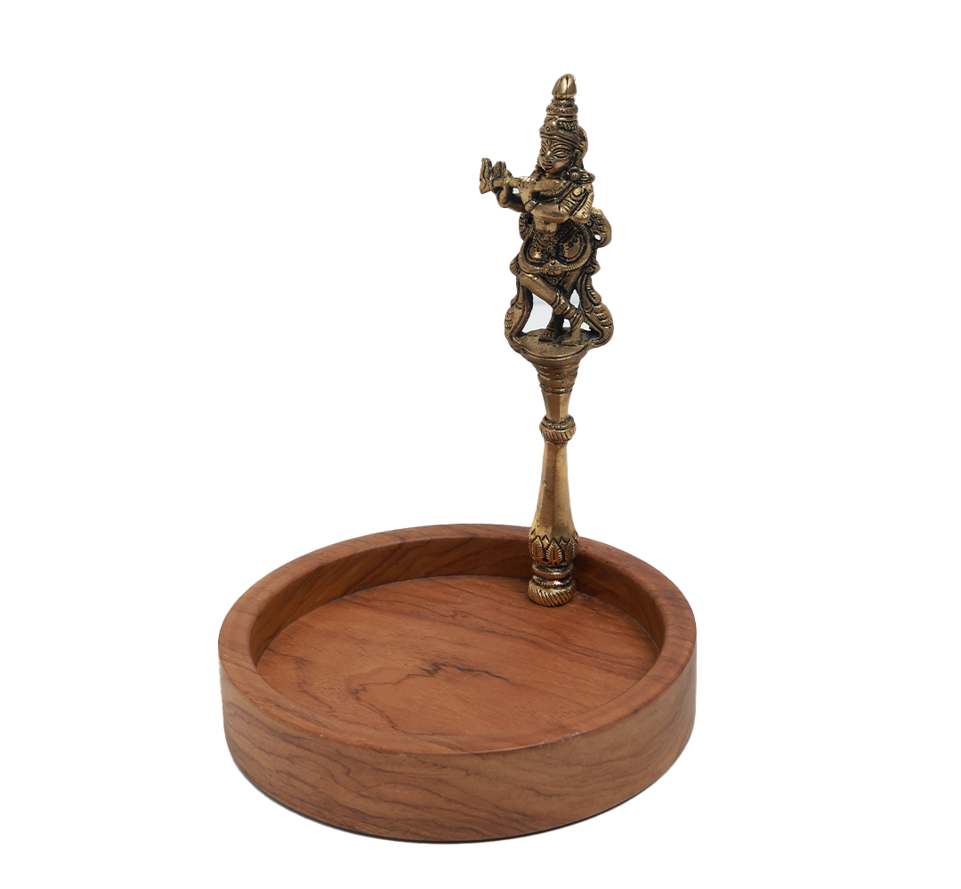 Krishna Platter - Brass and Wood