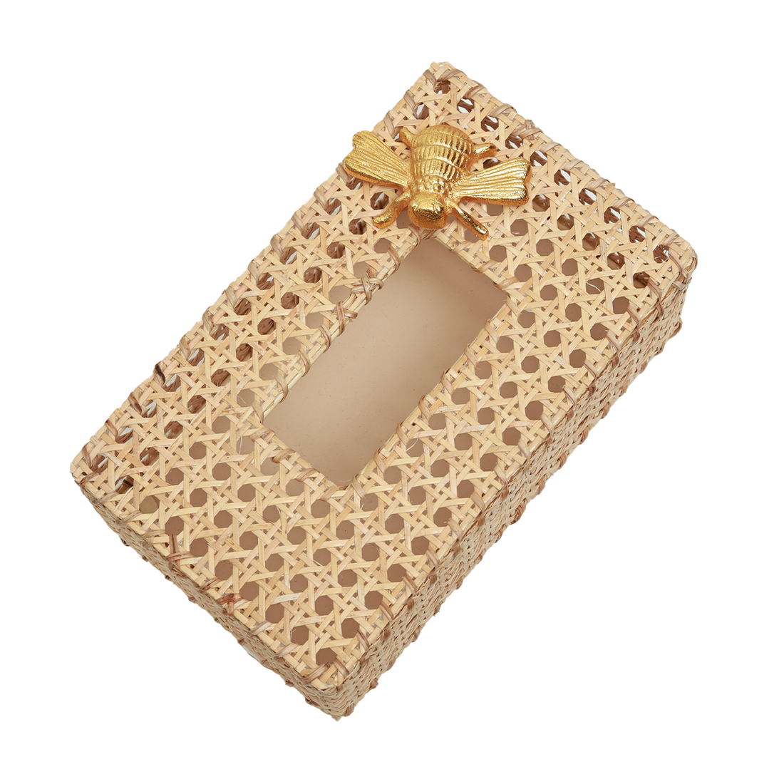Tissue Box Holder - Decorative Golden Bee in Rattan