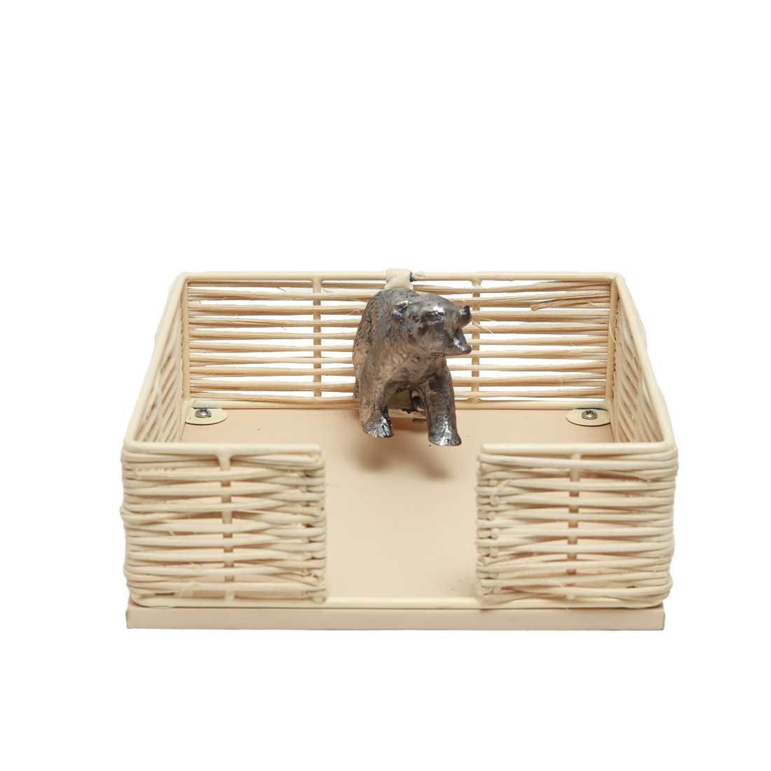 Napkin Holder - Decorative Silver Bear in Rattan