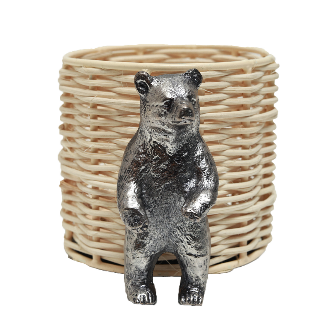 Pen Holder - Decorative Silver Bear in Rattan