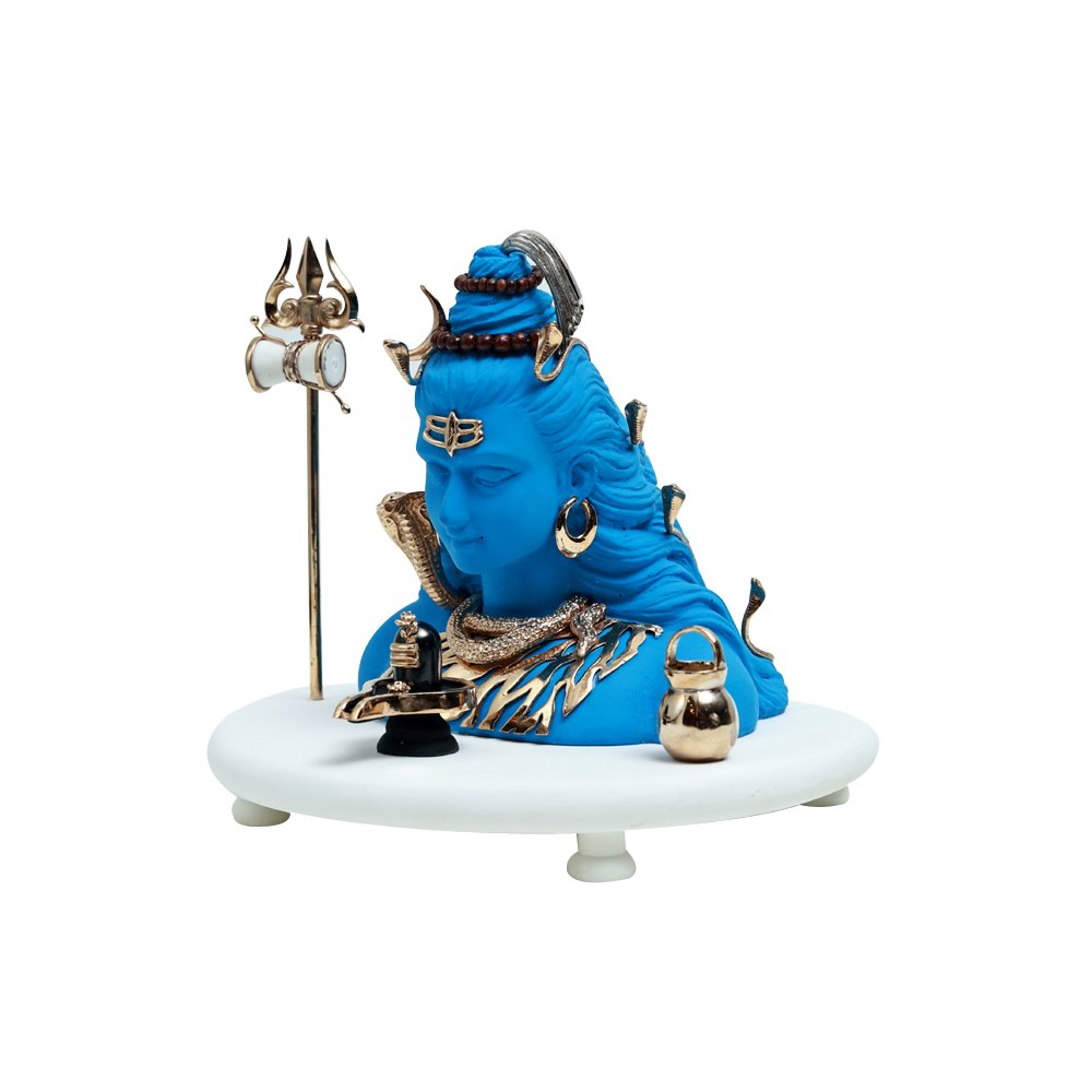 Neelakantha Shiv Idol - Small Blue in Resin and Gold Plated