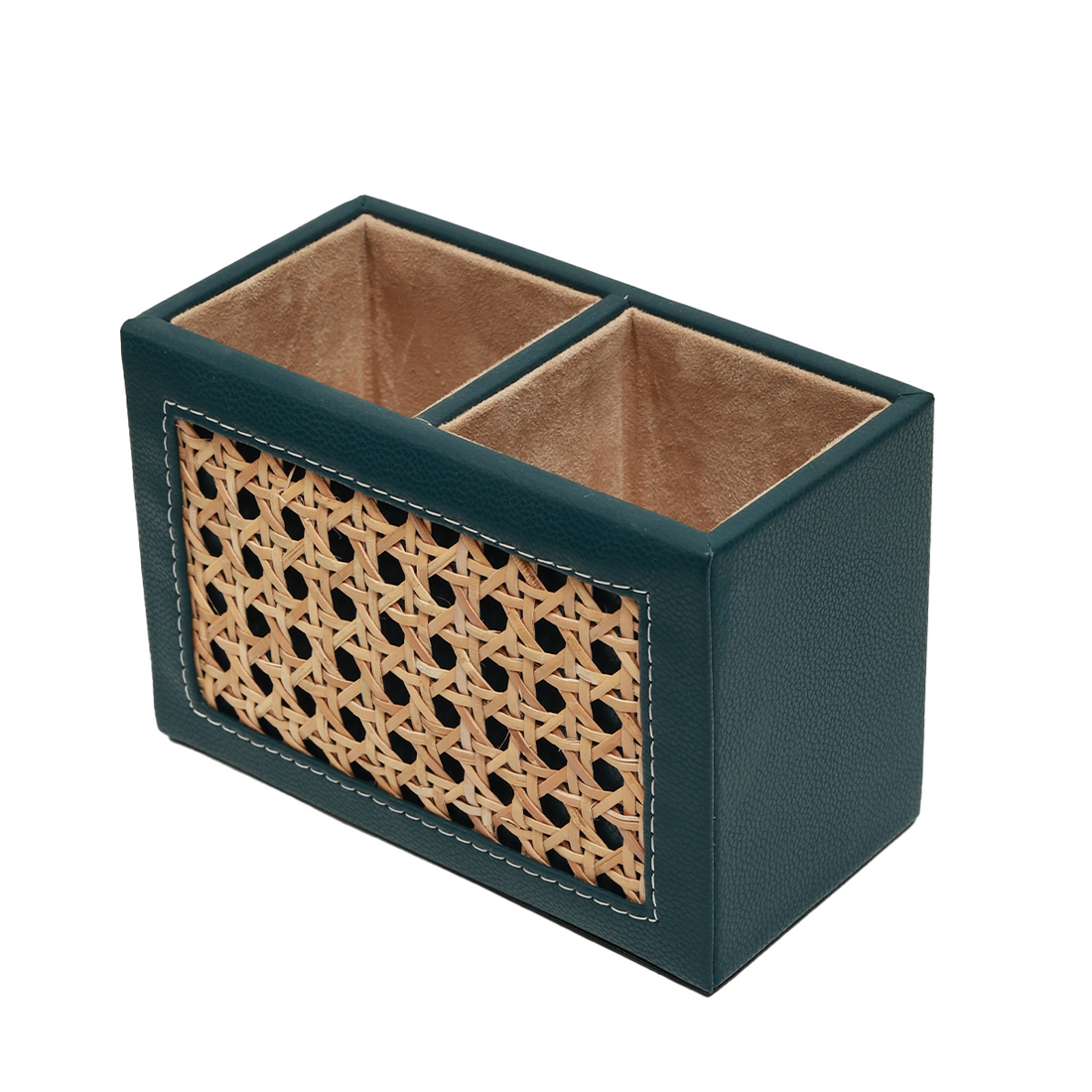 Modura Rattan Pen Stand - Rattan and Faux Leather