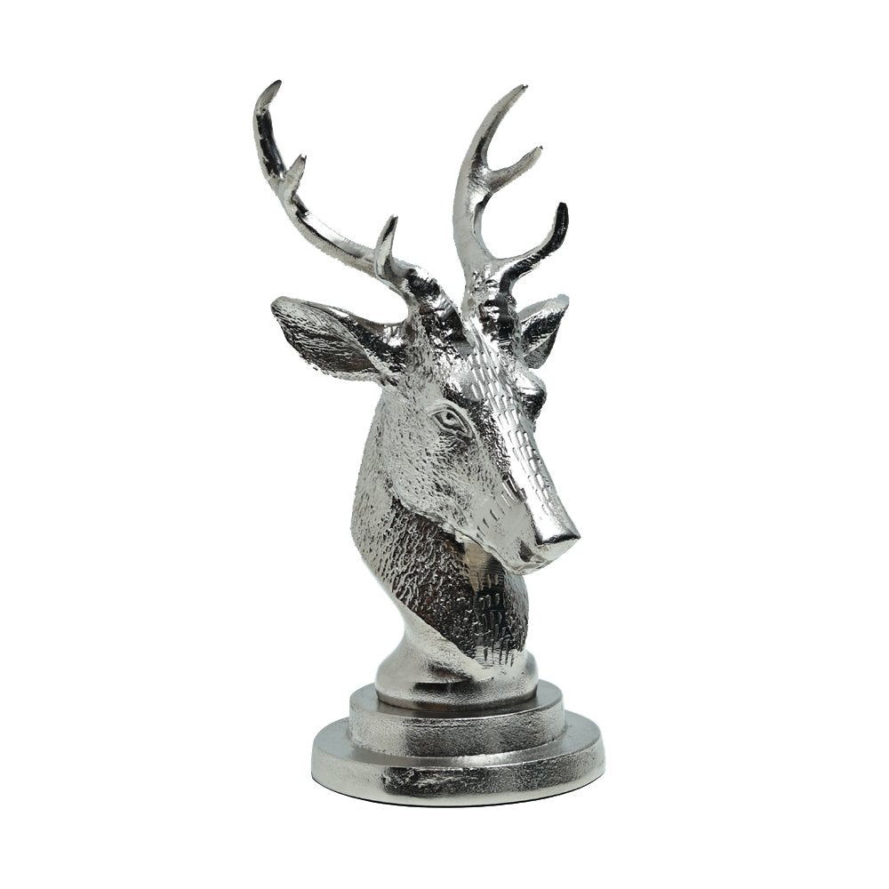 Antlered Deer Statue - Silver in Metal