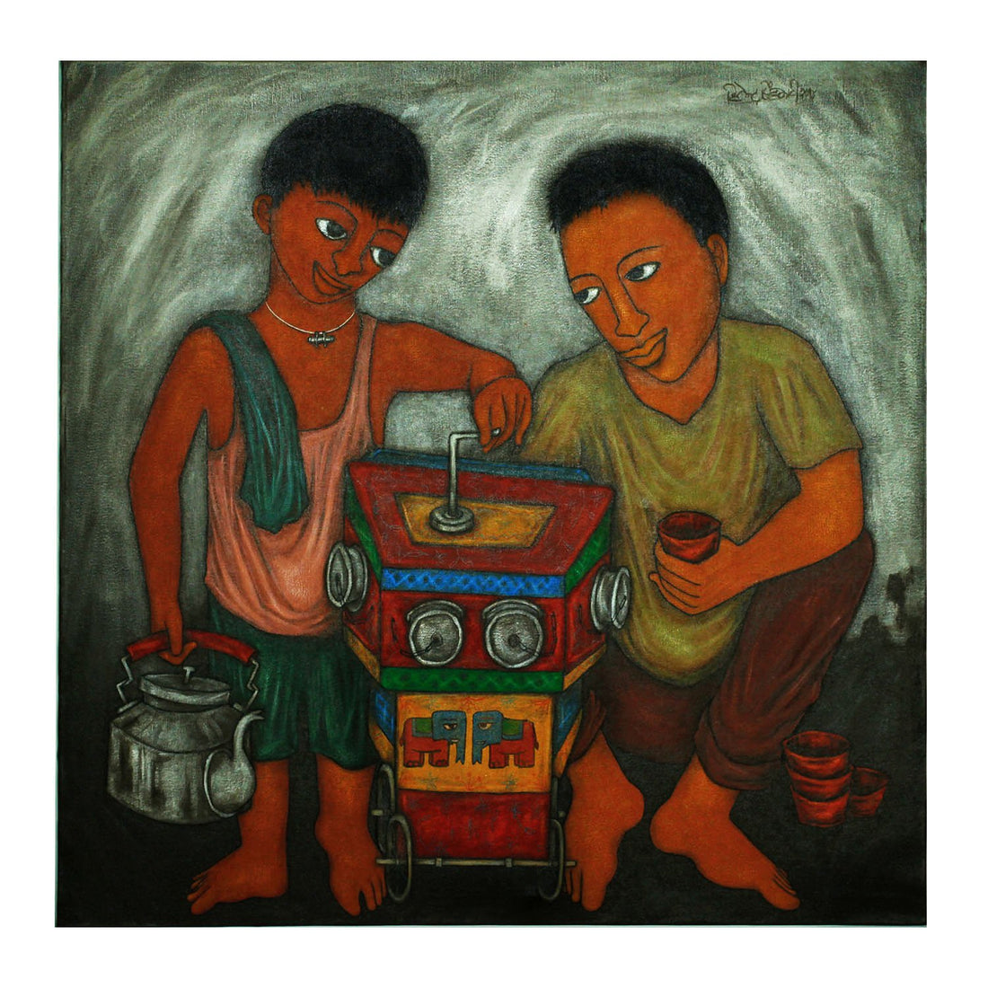 Father And Son By Hitendra Singh Bhati - Acrylic on canvas