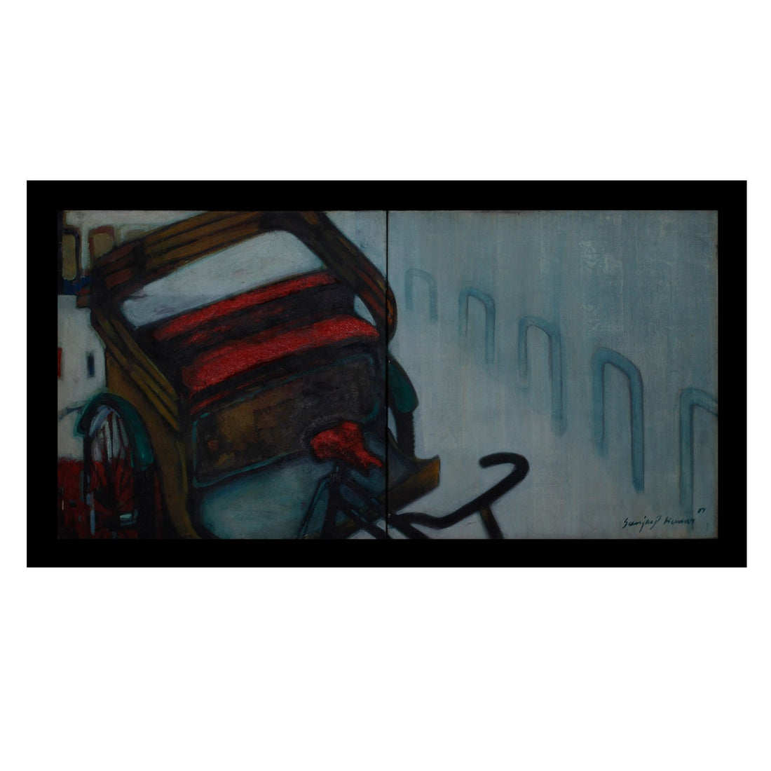 Rickshaw On Red Carpet By Sanjay Kumar - Acrylic on canvas