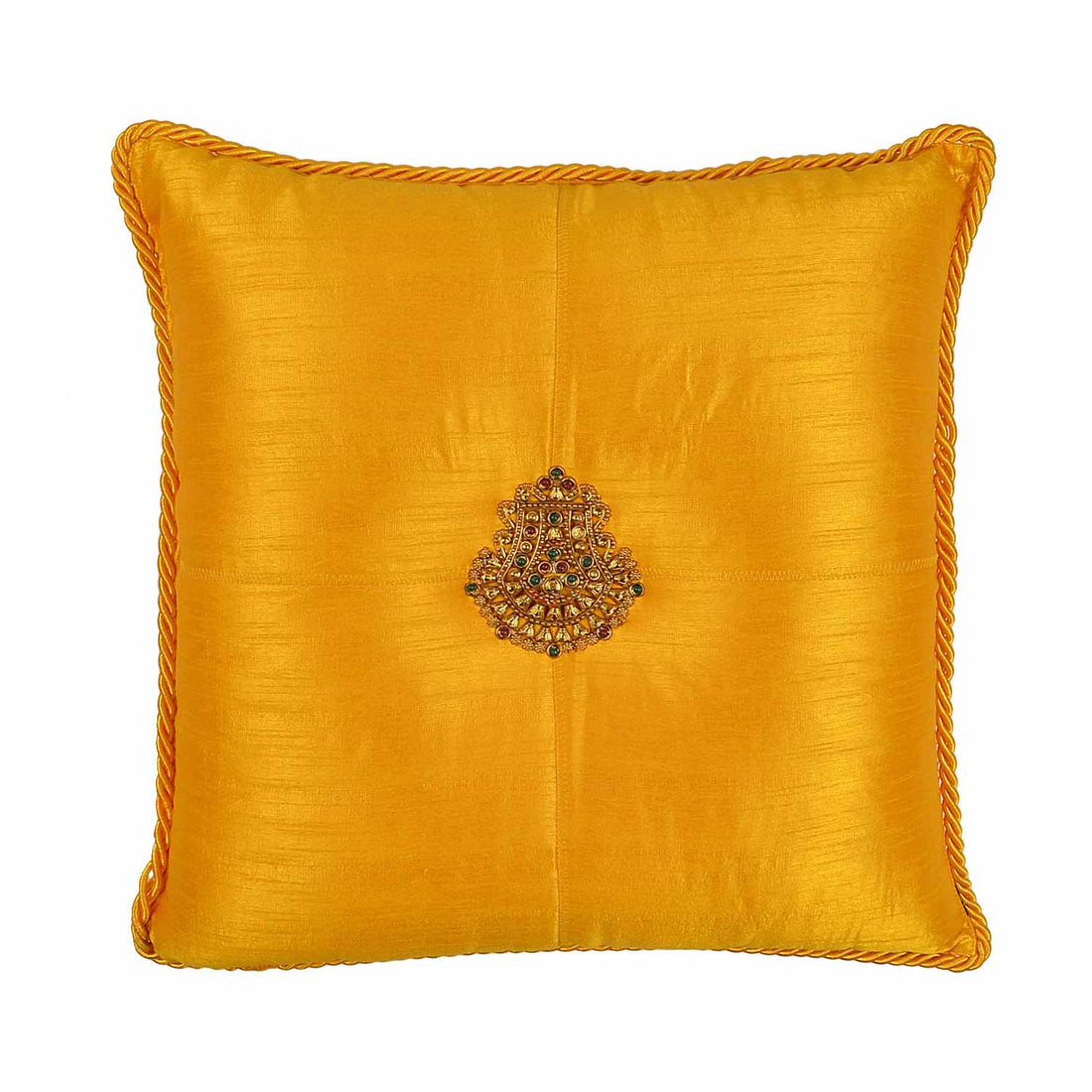 Tika-Resham Cushion - Yellow in Silk Blend 18&