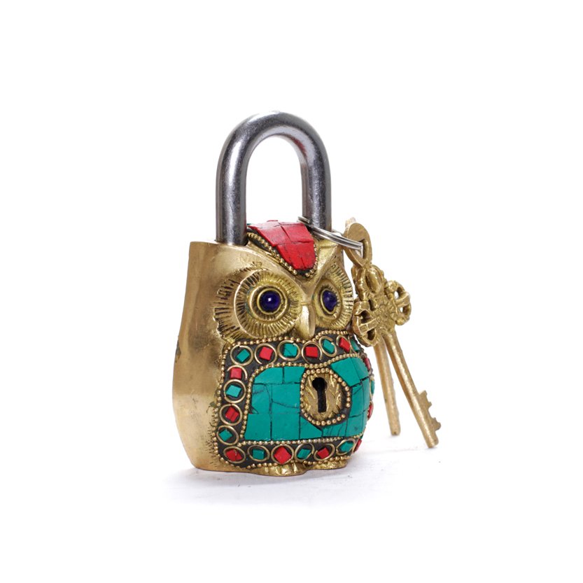 Owl Lock - Firoza in Brass