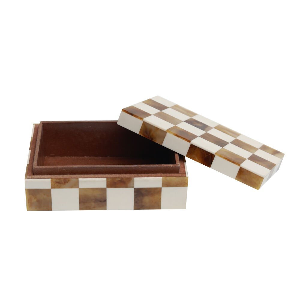 Chequered Box and Tray Set - Brown and Beige in Inlay