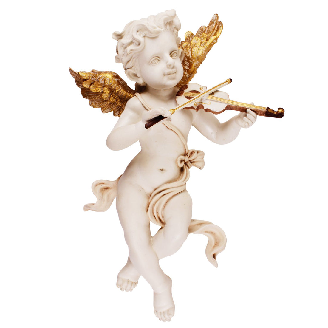 Wall Angel Playing The Violin - Beige in Composite Marble
