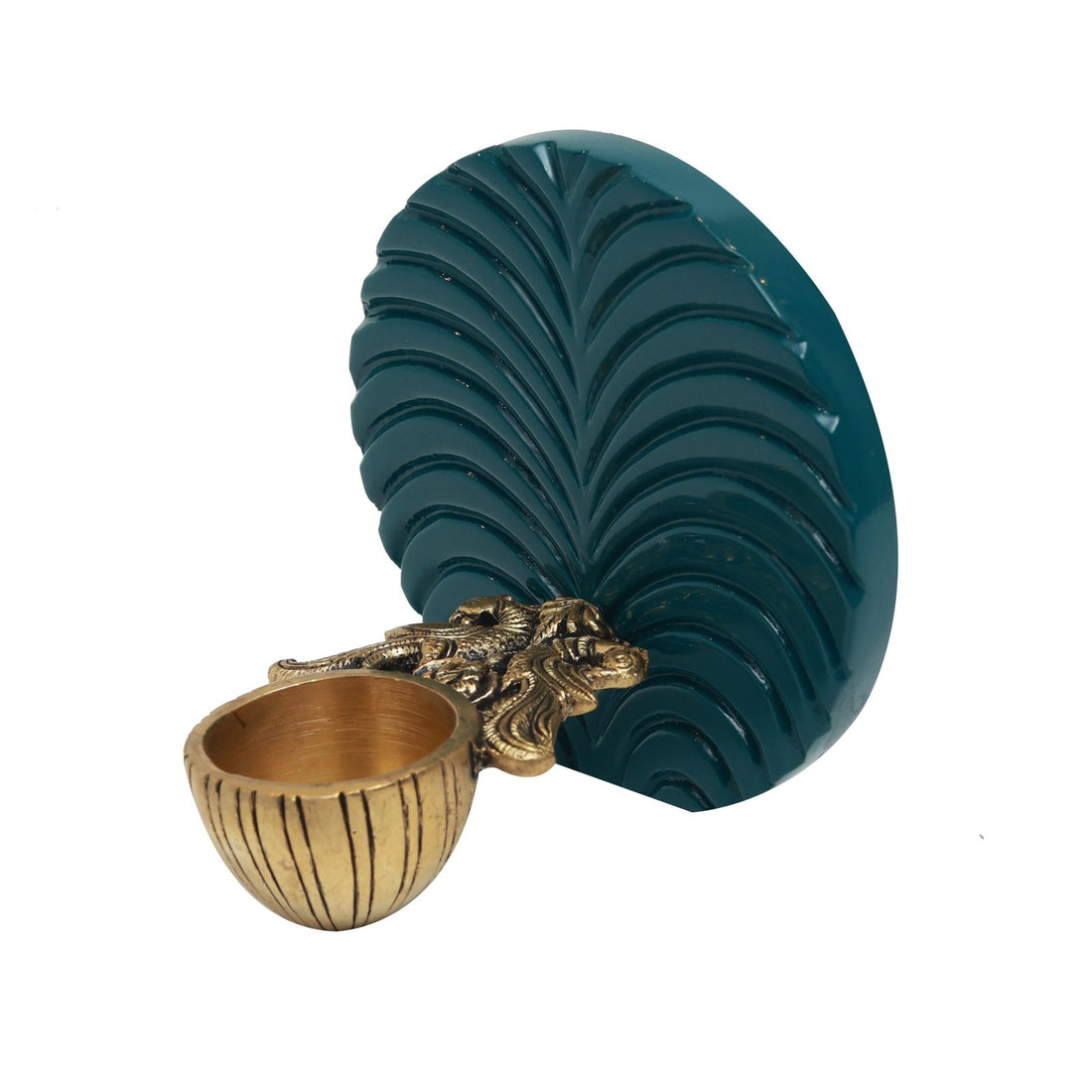 Dhara Gulab Stand - Green in Wood and Brass