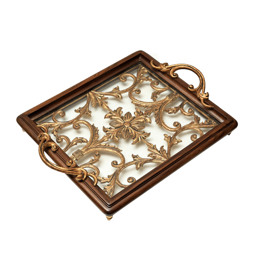 Naaz Tray - Large in Teak Wood and Metal