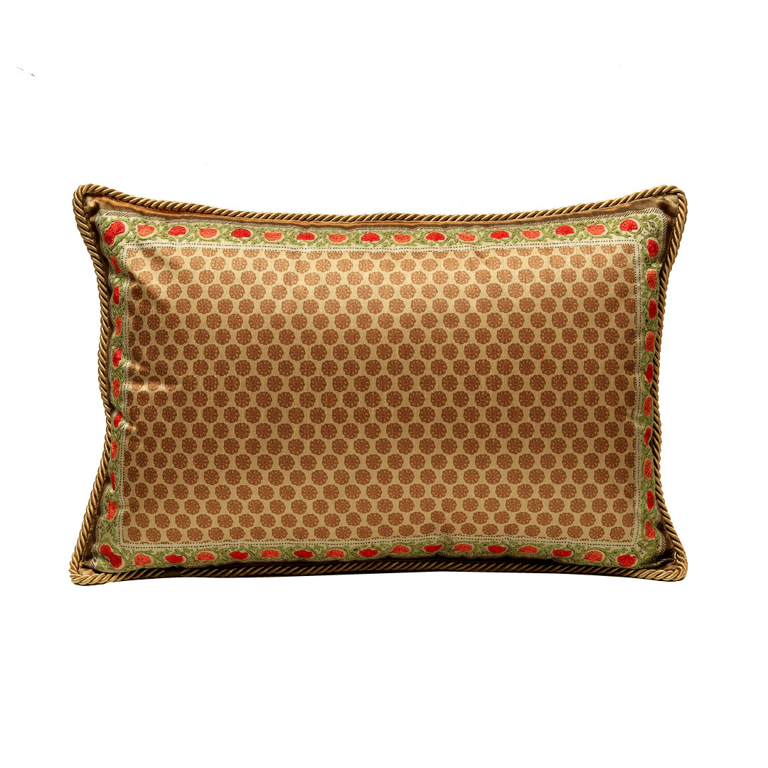 Mughal Cushion Cover - Beige Gold in Silk Blend 14&