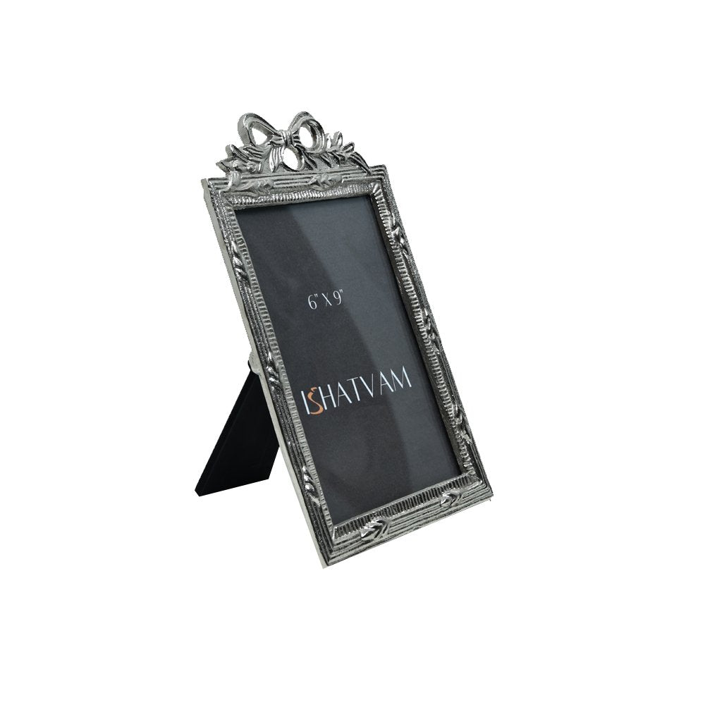 Bow Embellished Frame - Silver in Metal 6" X 9"