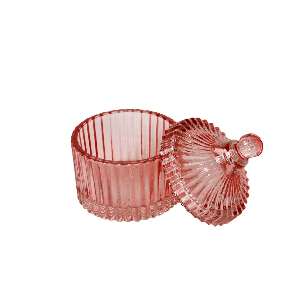 Cut Glass Votive With Lid - Pink in Glass