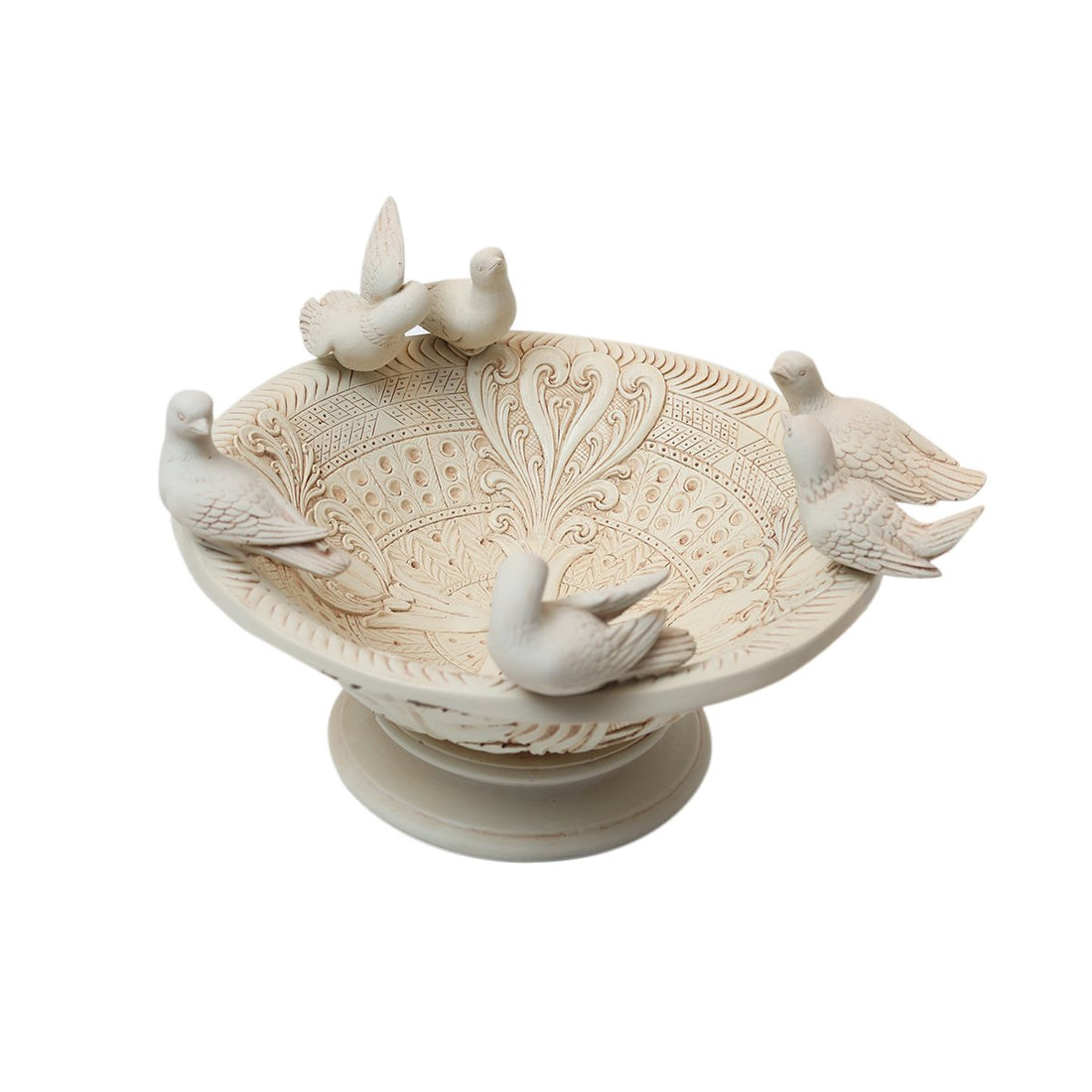 Bird Bath With Bird - Beige in Composite Marble