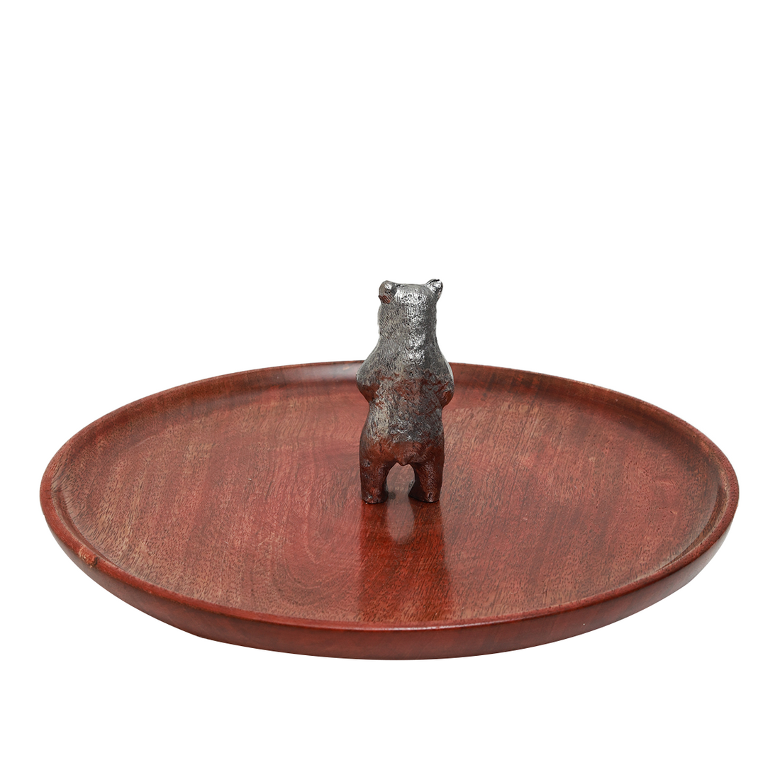 Bear Round Platter - Cast Metal and Wood