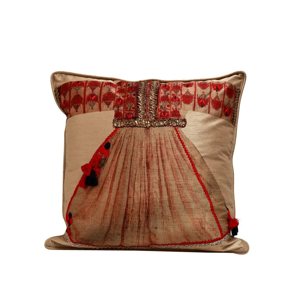 Poshak Cushion Cover - Beige in Silk Blend 16" X 16"