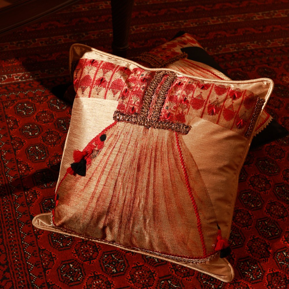 Poshak Cushion Cover - Beige in Silk Blend 16" X 16"