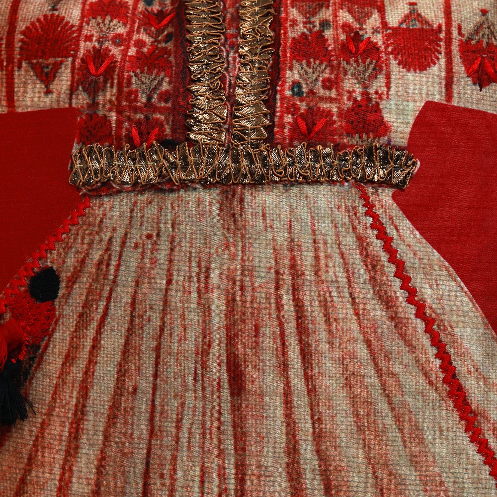 Poshak Cushion Cover - Red in Silk Blend 16" X 16"