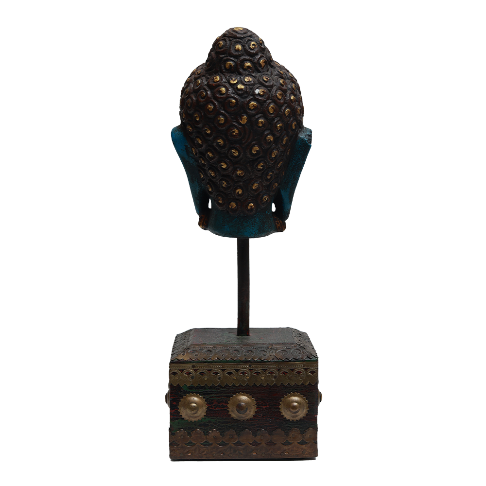 Serene Buddha Sculpture - Blue in Metal and Wood