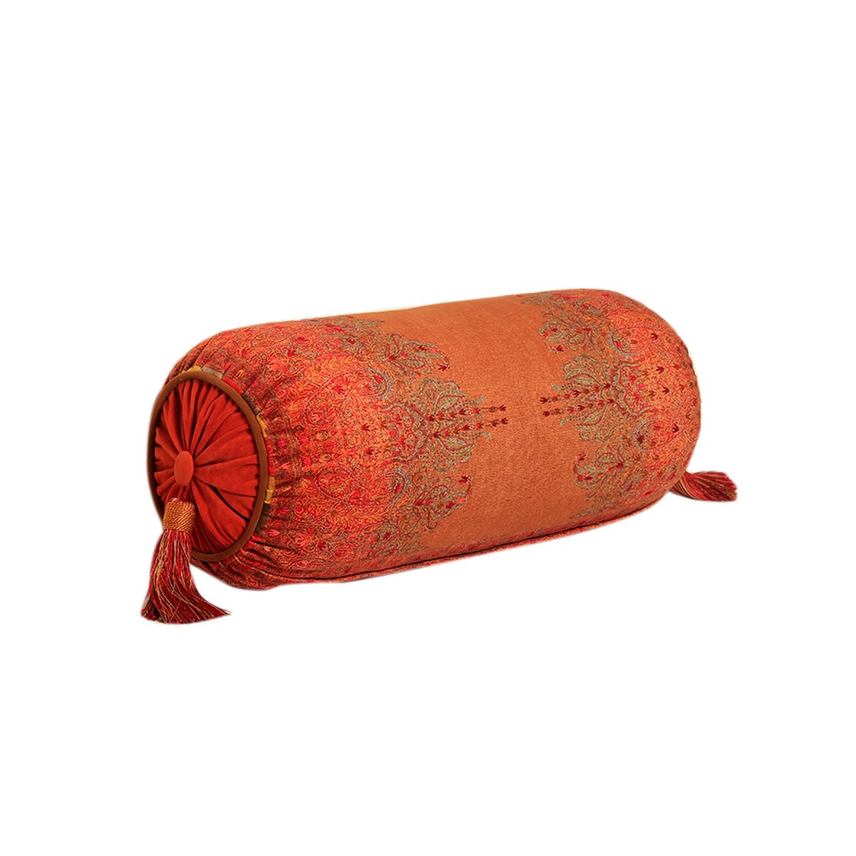 Jamawar Bolster Cushion - Rust in Shanil 28" X 10"