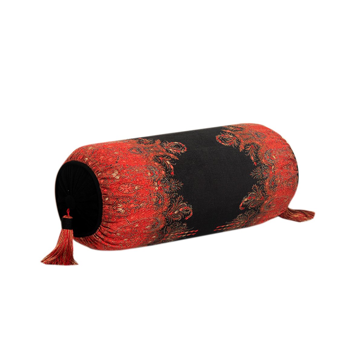 Jamawar Bolster Cushion - Black in Shanil 28" X 10"