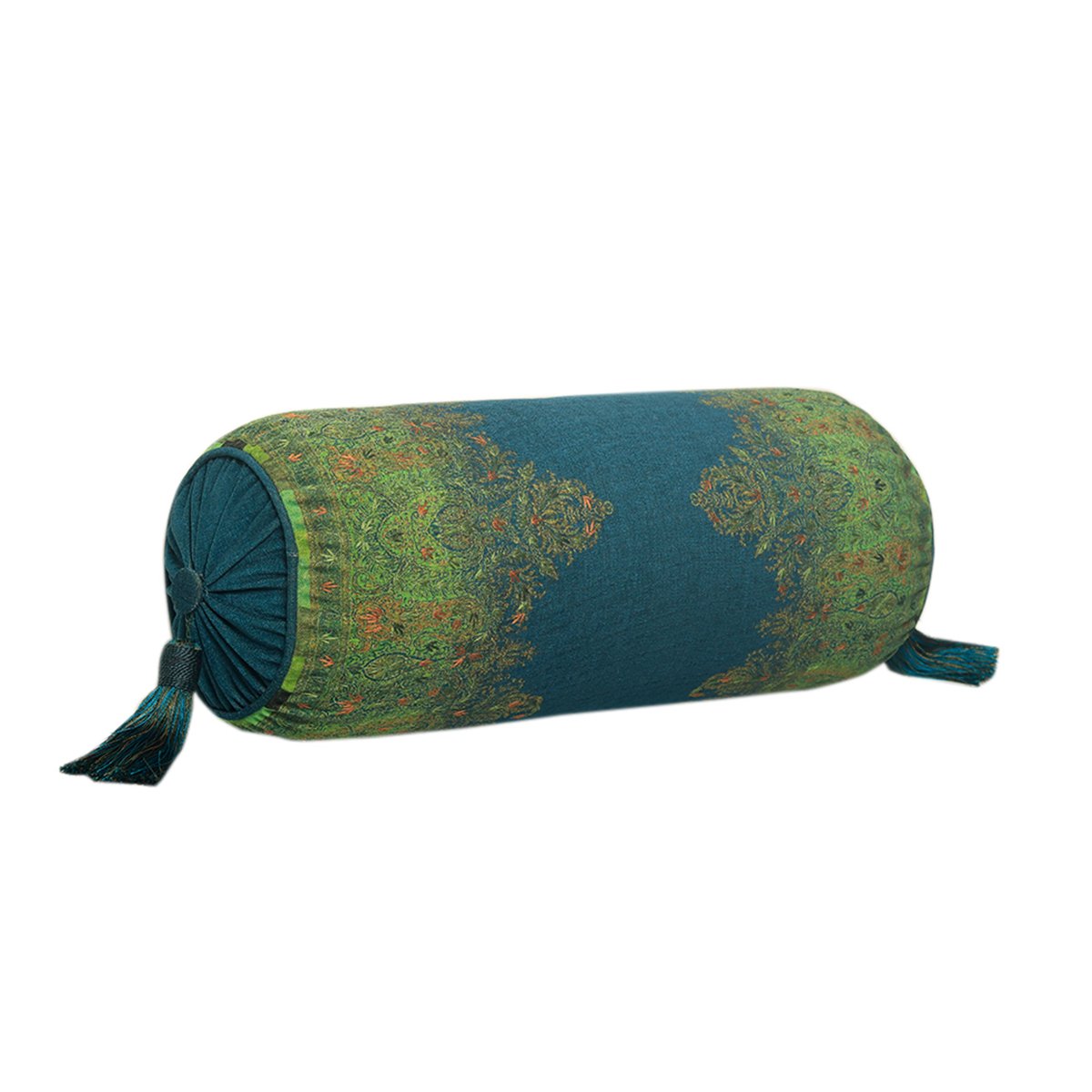 Jamawar Bolster Cushion - Blue in Shanil 28" X 10"