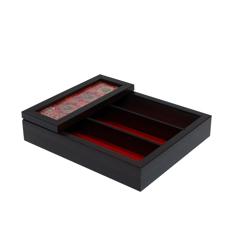 Gulposh Cutlery Box - Red in Wood and Glass