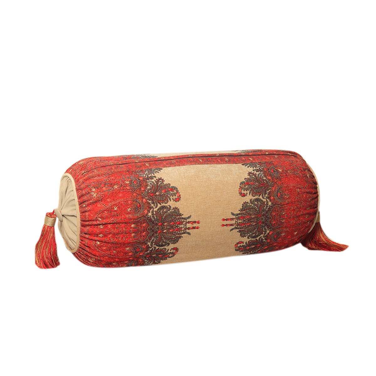 Jamawar Bolster Cushion - Beige in Shanil 28" X 10"