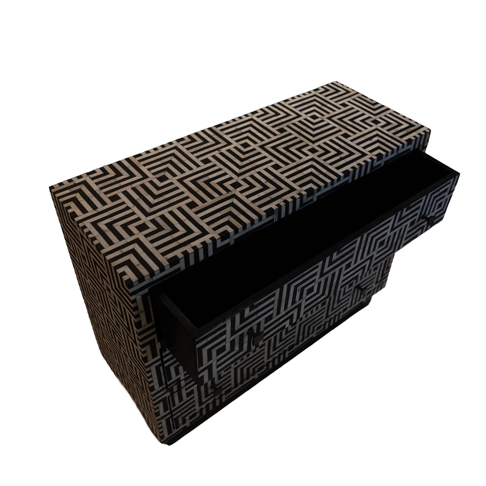 Handcrafted Console - Black n White Bone Inlay and Wood