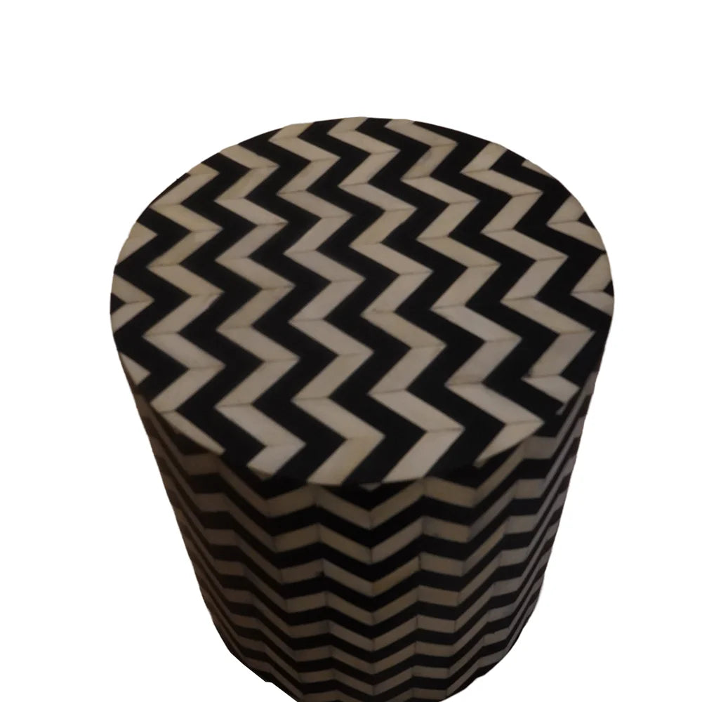 Handcrafted side table - Black n White Bone Inlay and Wood