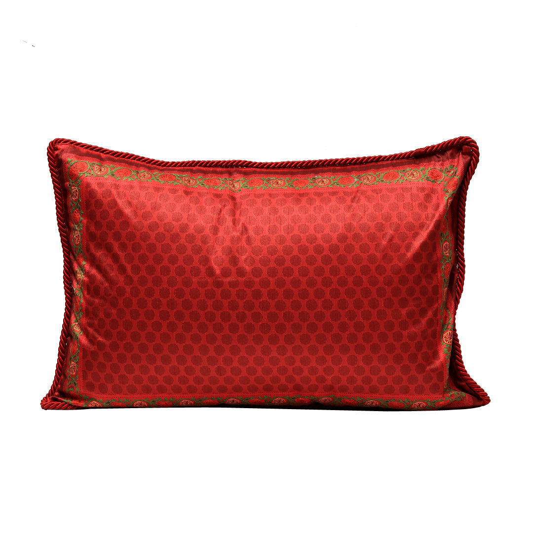 Mughal Cushion Cover - Marigold Red in Silk Blend 14&