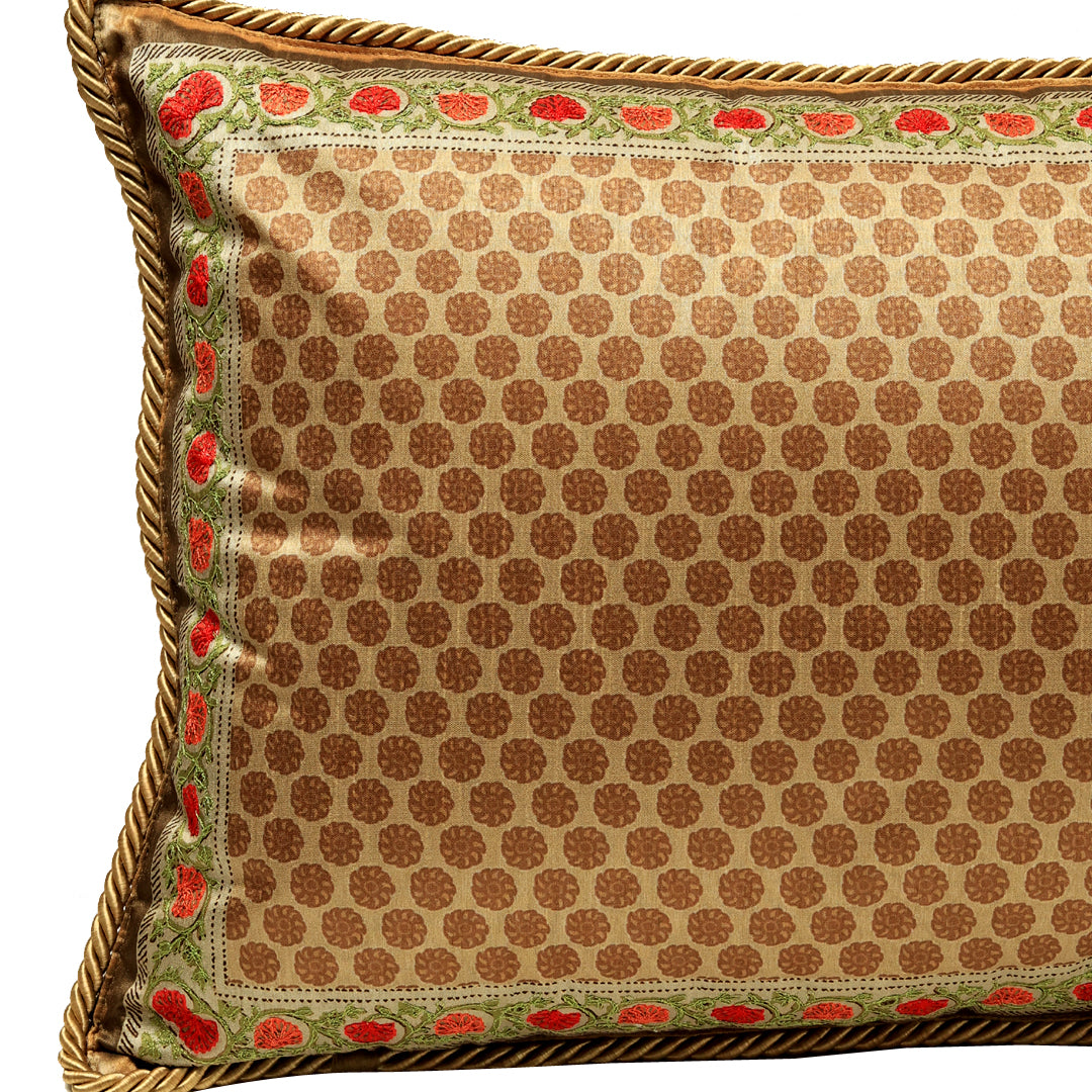 Mughal Cushion Cover - Beige Gold in Silk Blend 14&