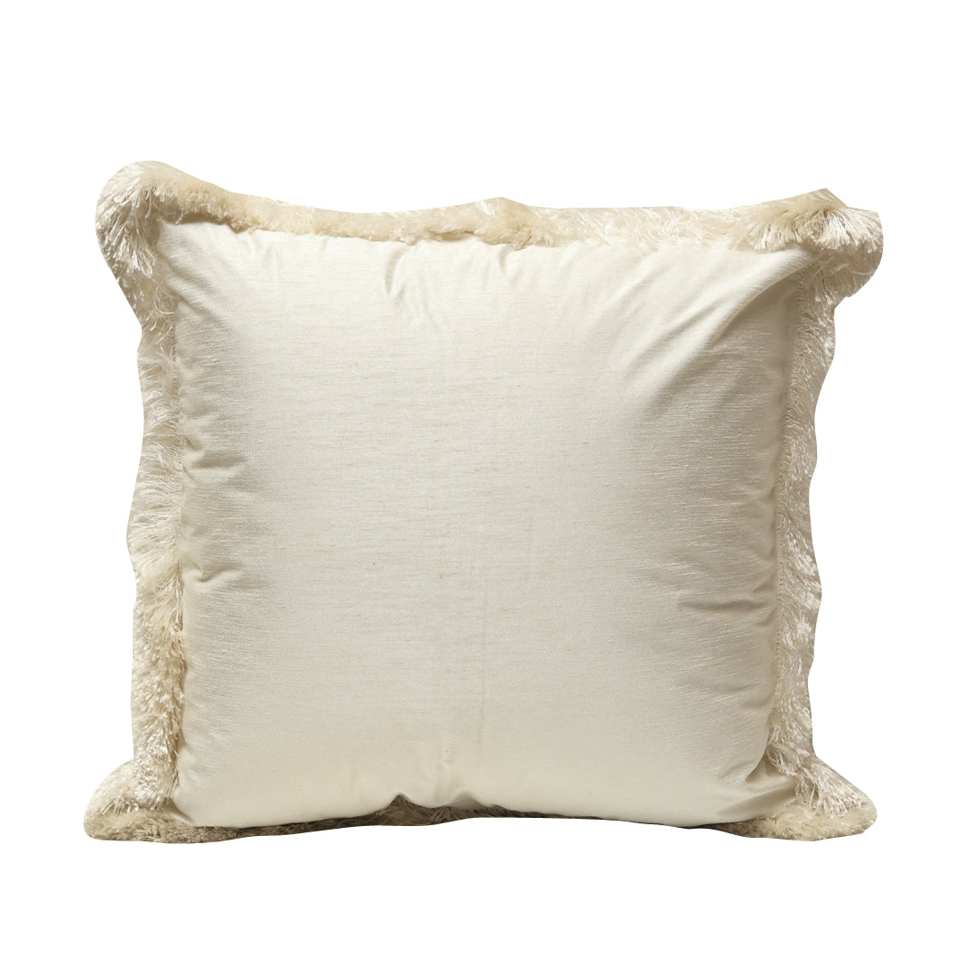 Fringe Cushion Cover - White in Silk Blend 18&