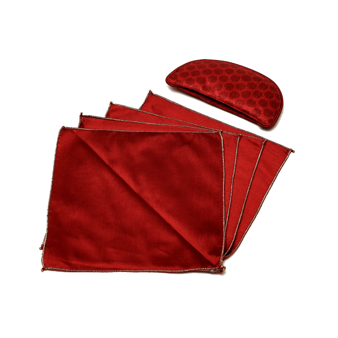 Mughal Tea Cozy Set - Red in Silk