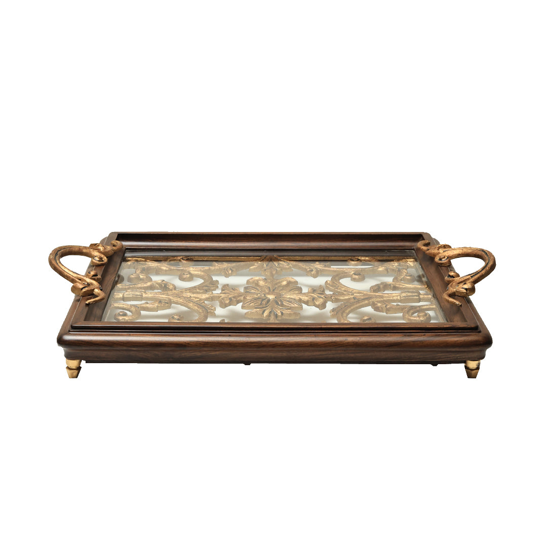 Naaz Tray - Large in Teak Wood and Metal