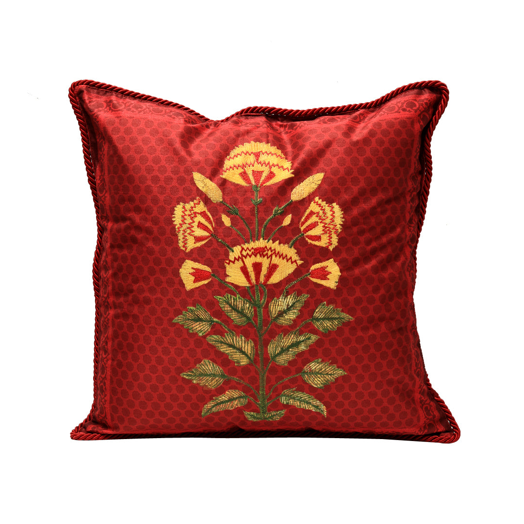 Mughal Cushion Cover - Red in Silk Blend 18&
