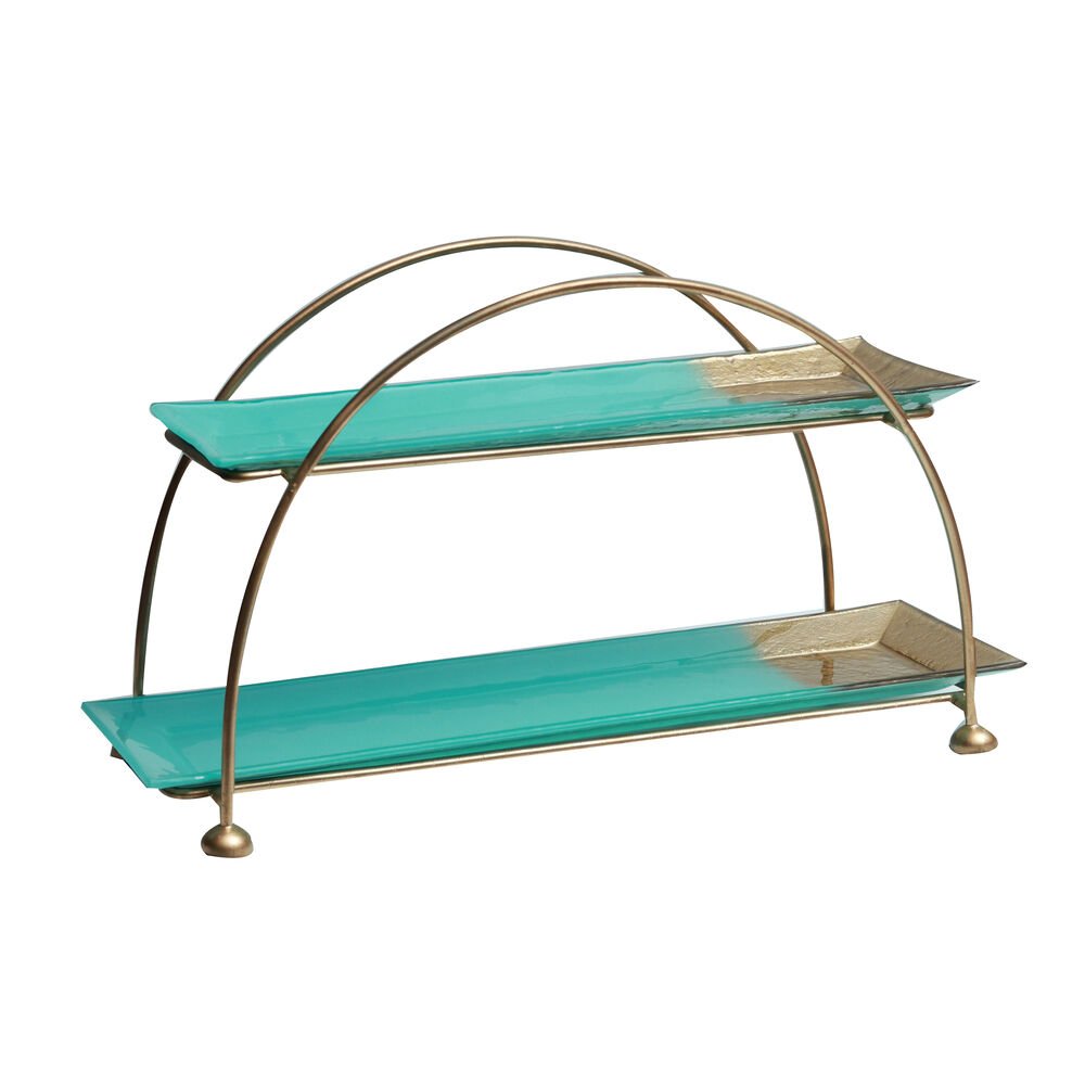 Two Tier Platter - Teal Gold in Glass