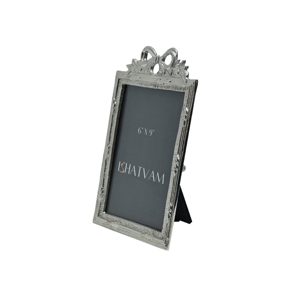 Bow Embellished Frame - Silver in Metal 6" X 9"