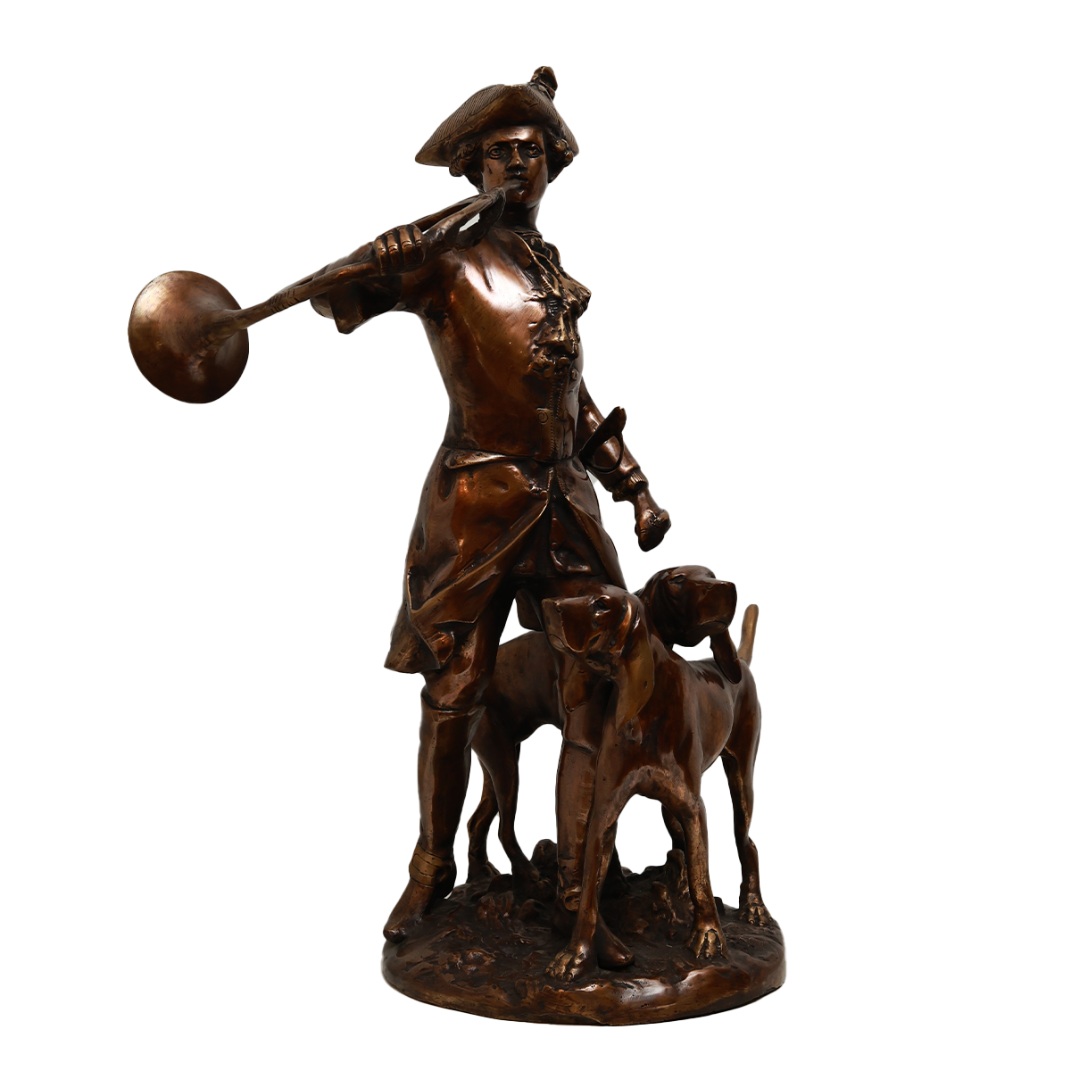 Vintage Hunter with Hounds Sculpture - Brass