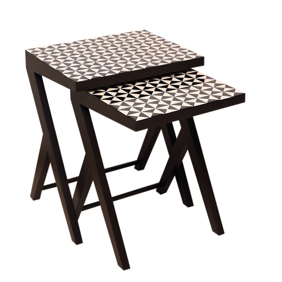 Geometric Nest of Table - Black and White in Teak Wood