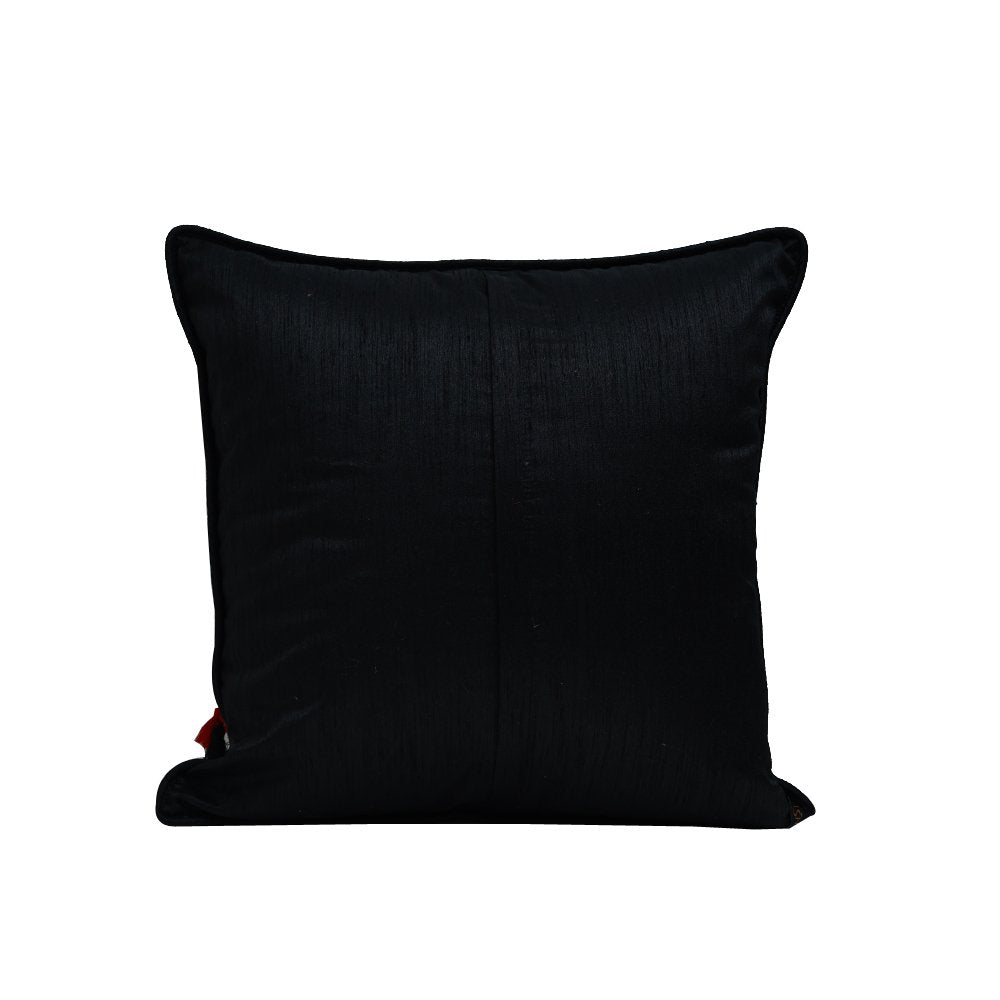 Poshak Cushion Cover - Black in Silk Blend 16" X 16"