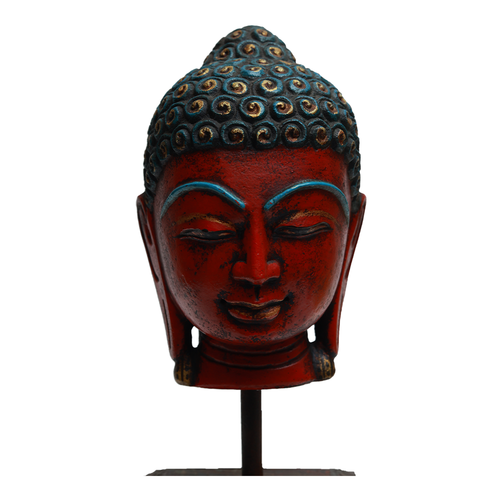 Serene Buddha Sculpture - Red in Metal and Wood