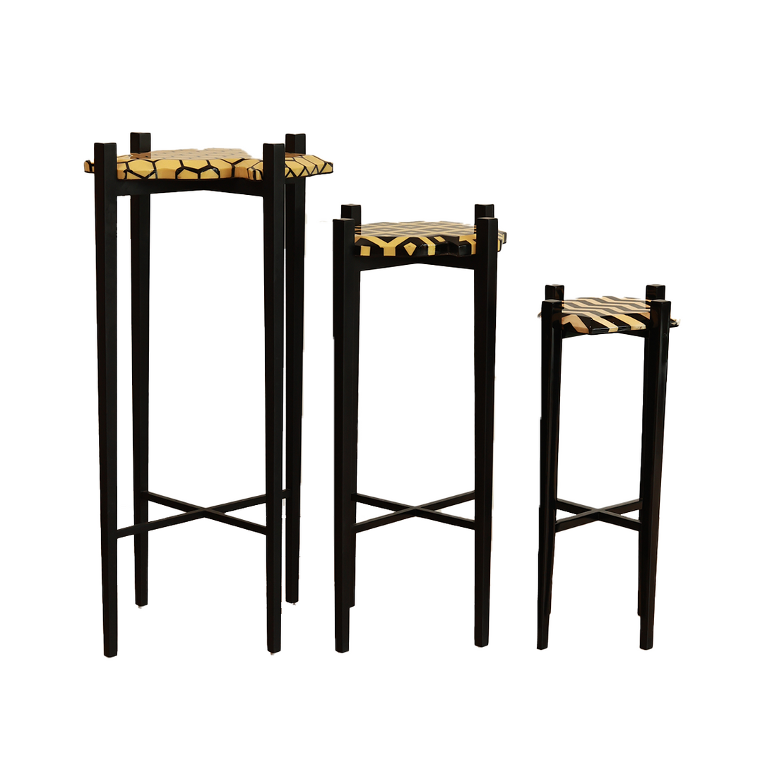 Noir Set of Three Tables -Black in Wood and Resin