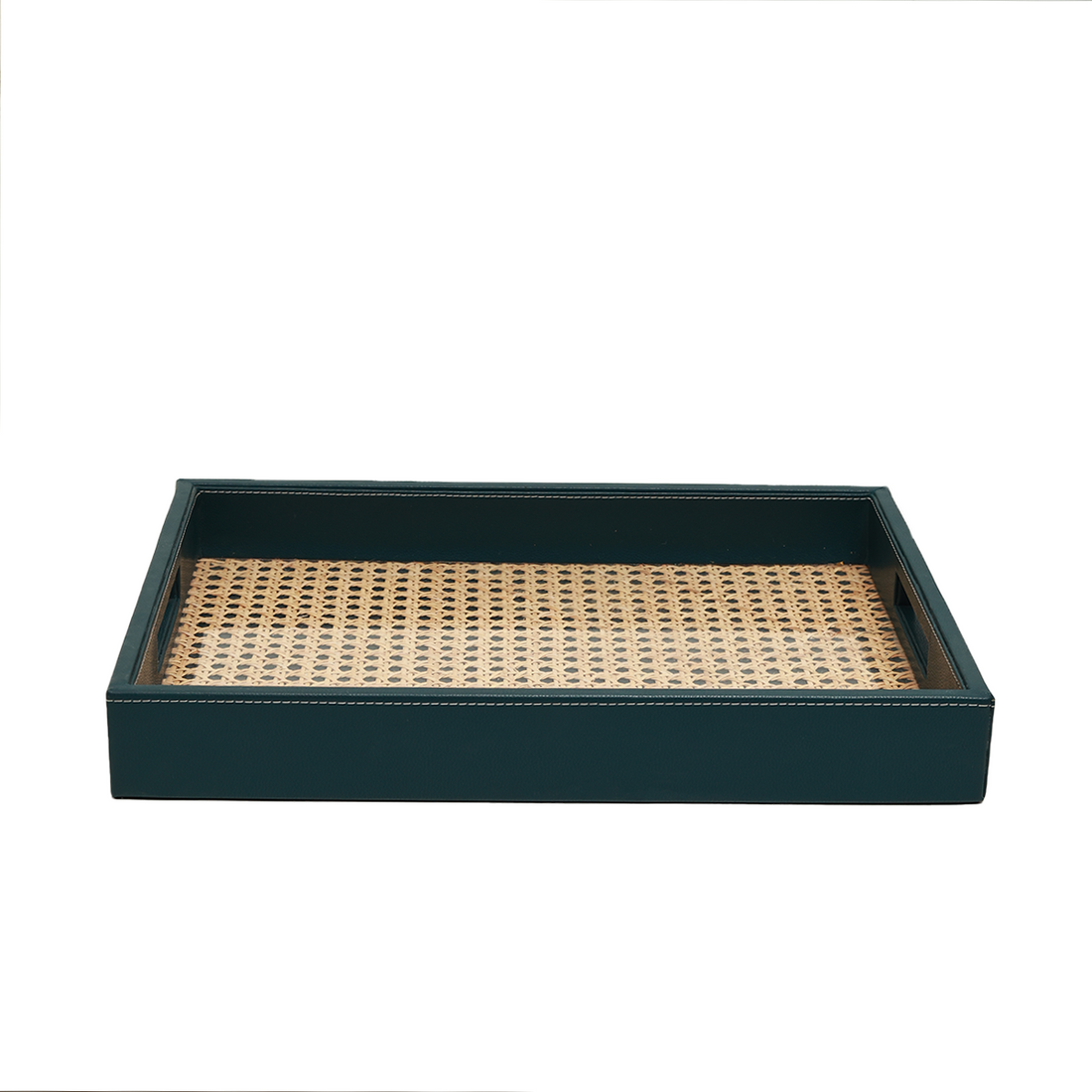 Modura Rattan Tray - Rattan and Faux Leather