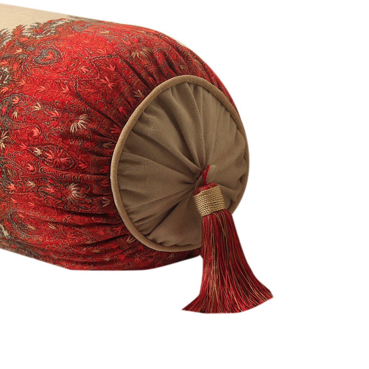 Jamawar Bolster Cushion - Beige in Shanil 28" X 10"