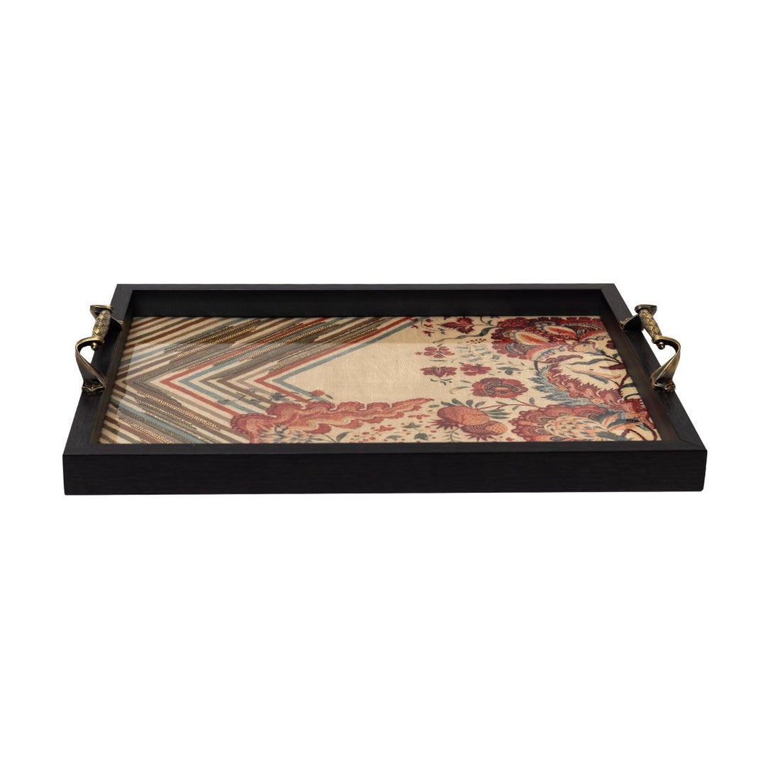 Odyssey Aaina Tray - Beige Large in Wood and Glass