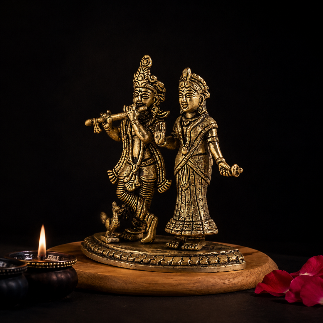 Radha Krishna Standing Idol - Brass